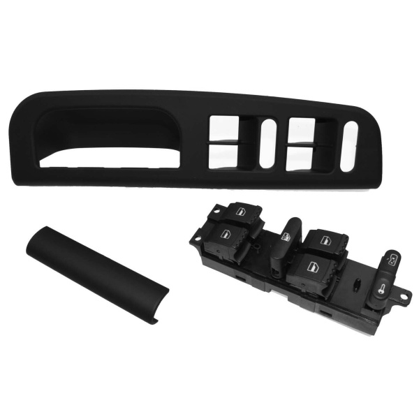 Set Maner Usa Interior Sofer Stanga Negru + Ornament Maner Negru + Bloc Comenzi Geamuri Compatibil Volkswagen Bora 1998-2005 3B1867171E + 3B0867175 + 1J4 959 857 D